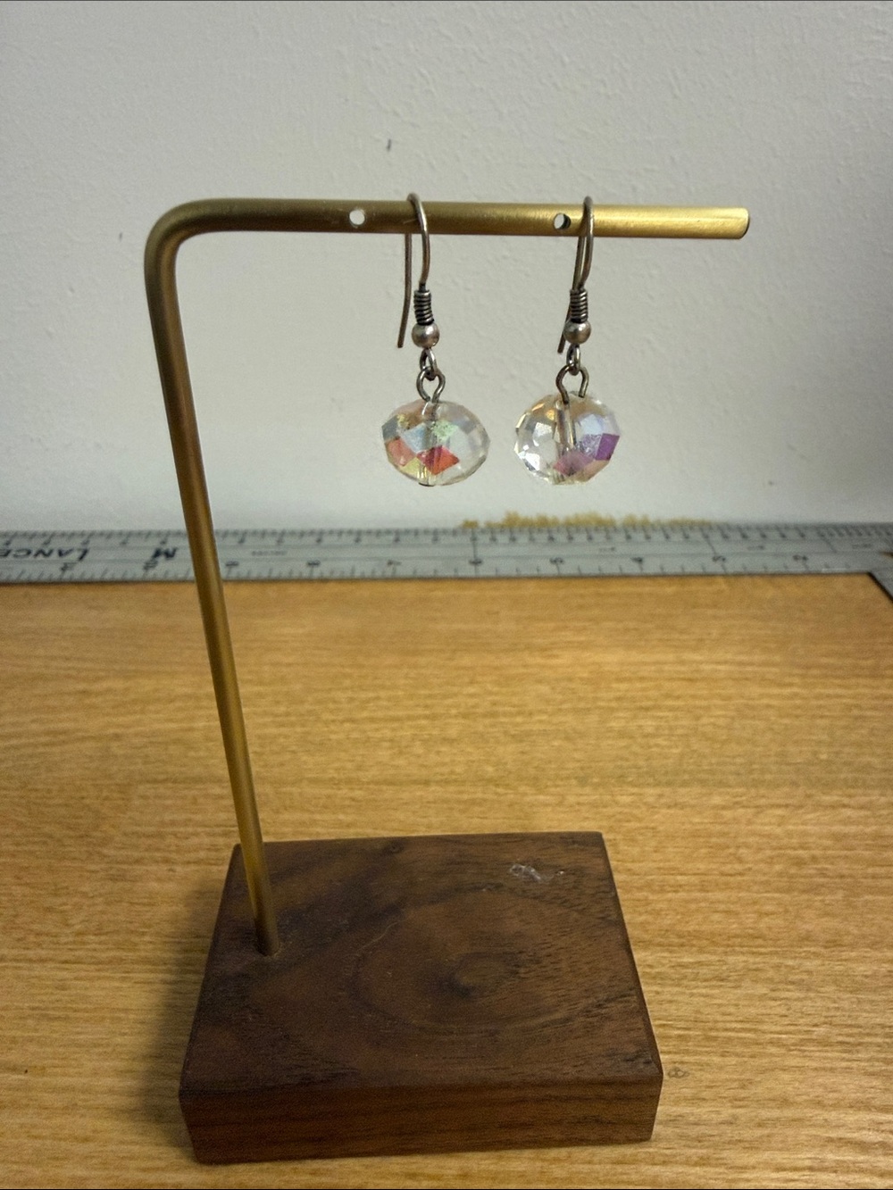 Unicorn rainbow crystal bead dangle earrings with silver tone post